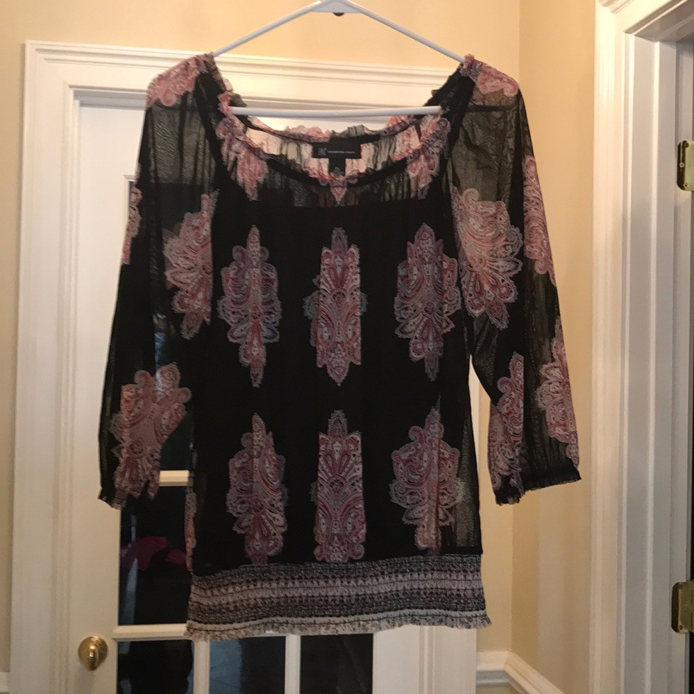 INC sheer top with black camisole
